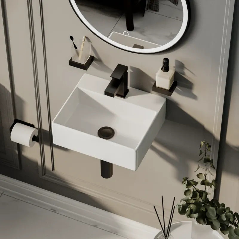 Compact basin 330 x 290 x 115mm in white, small cloakroom and ensuite space-saving design