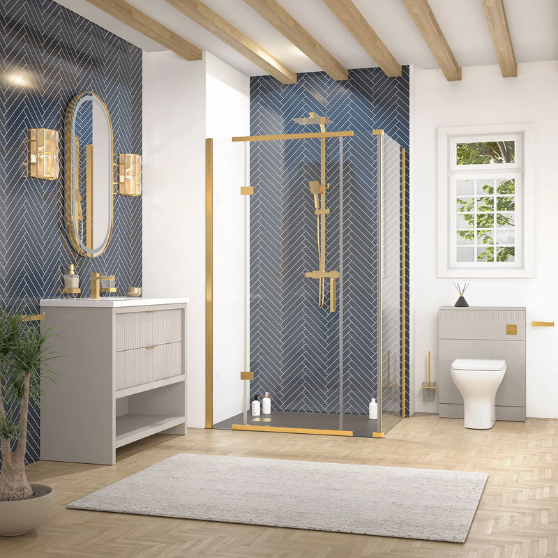 Linnea Cashmere Suite with 1200mm Havana Gold Shower Enclosure — Vanity, Toilet Unit & Shower