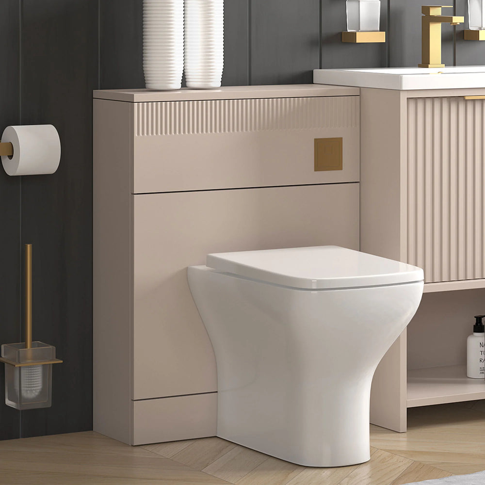 Linnea Cashmere 1000mm Vanity Unit, BTW Toilet Unit and 1200mm Corner Shower Enclosure Suite | Clear or Smoked Glass | Gold Hardware