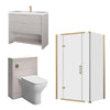 Linnea Cashmere 1000mm Vanity Unit, BTW Toilet Unit and 1200mm Corner Shower Enclosure Suite | Clear or Smoked Glass | Gold Hardware