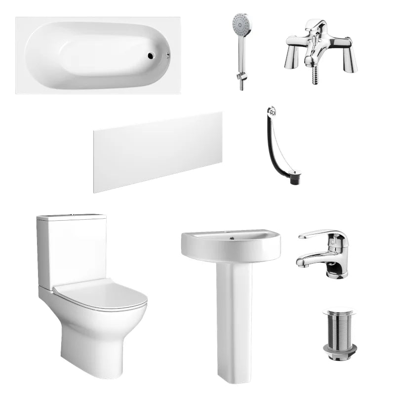 Karizma Small Bath Suite with Basin, Pedestal, Toilet, Bath, Taps & Waste