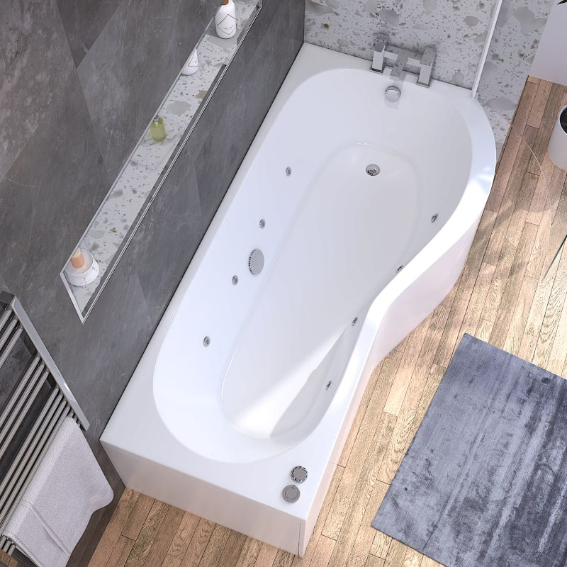 1700mm P Shape 8 or 14 Jet Whirlpool Shower Bath