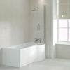 Ethan shower bath curved screen in clear glass, shaped to follow Ethan P-shaped shower bath profile