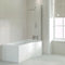 Ethan shower bath curved screen in clear glass, shaped to follow Ethan P-shaped shower bath profile