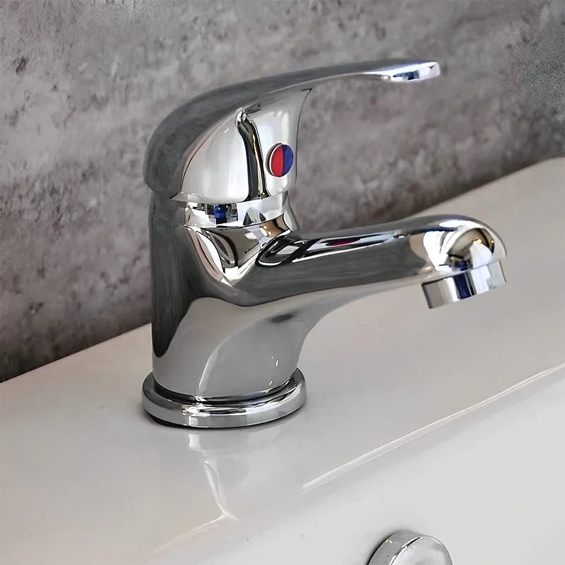 Poma basin mono mixer tap with waste in chrome, clean modern single-lever design with popup waste