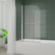 Radiant D-shaped bath screen with inline panel and rail, 1400 x 300 x 700mm, curved glass with chrome frame
