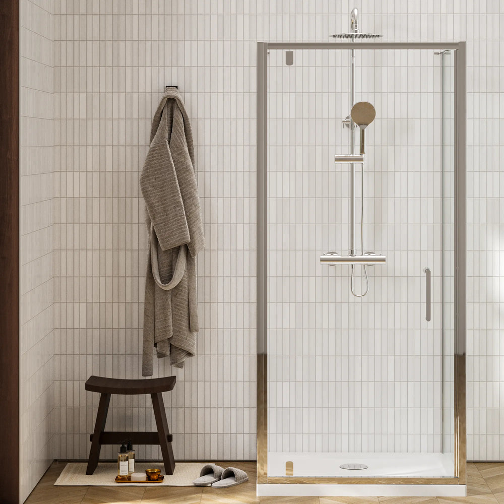 Radiant three-sided shower enclosure