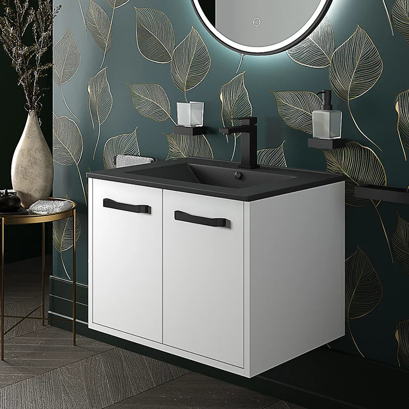 Celeste 600mm Wall Hung White Vanity Unit with Black Basin