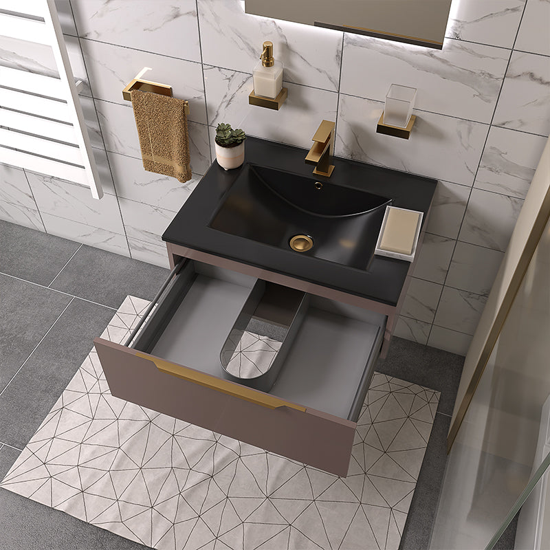 Jivana 600mm Gold Wall Hung Vanity Unit with Matt Black Basin