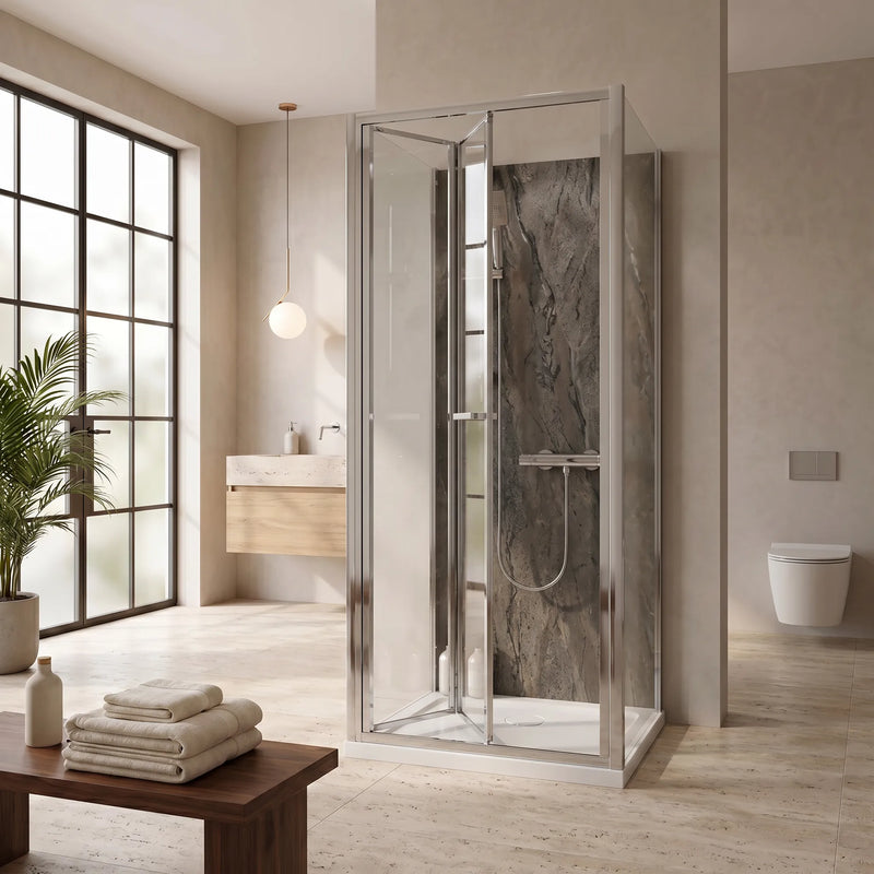 760mm x 760mm 3 Sided Bifold Square Reduced Height Shower Enclosure Radiant