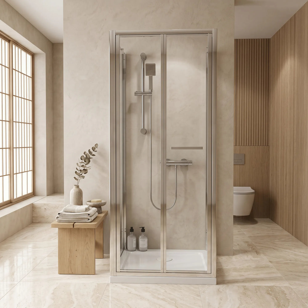 760mm x 760mm 3 Sided Bifold Square Reduced Height Shower Enclosure Radiant