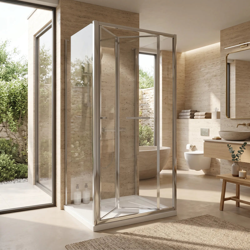 900mm x 800mm 3 Sided Bifold Rectangle Shower Enclosure Radiant