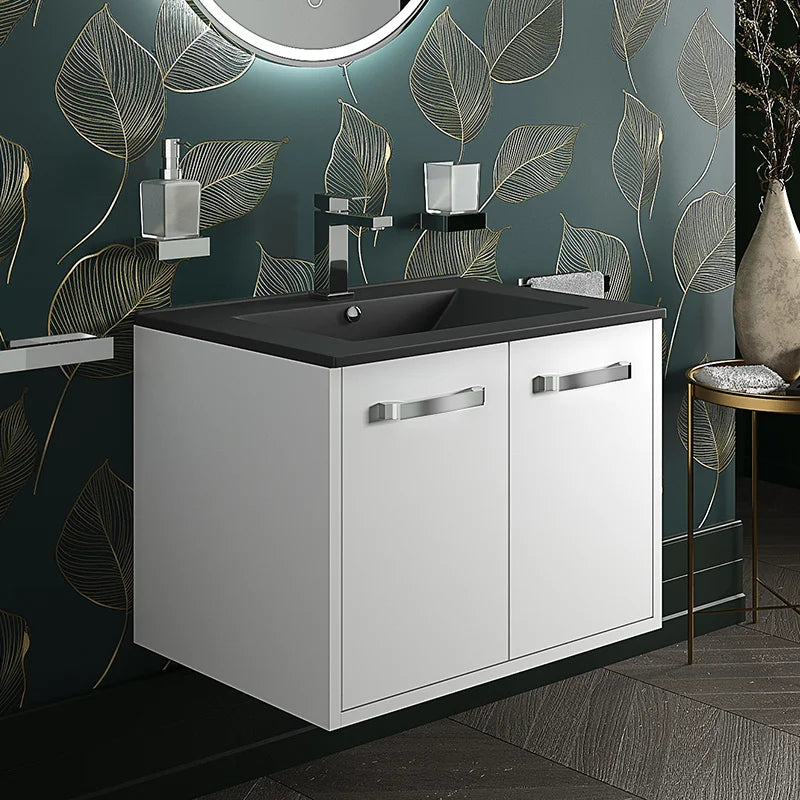 Celeste 600mm Wall Hung White Vanity Unit with Black Basin
