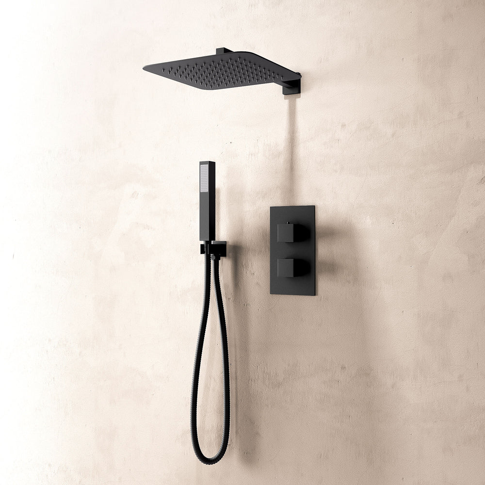 Concealed Shower Twin Valve, Fixed Shower Head & Handset Square