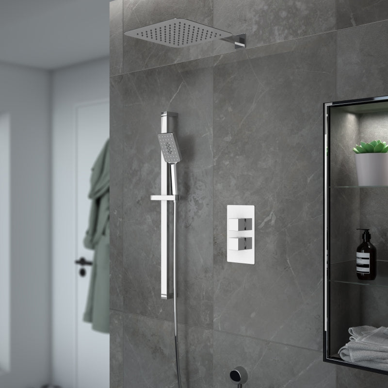 Concealed Shower Twin Valve, Fixed Shower Head & Handset Square