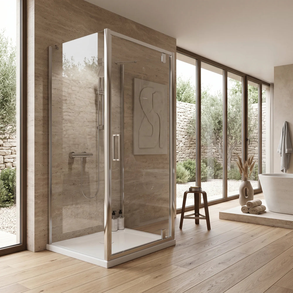900mm x 800mm 3 Sided Pivot Rectangle Shower Enclosure Radiant