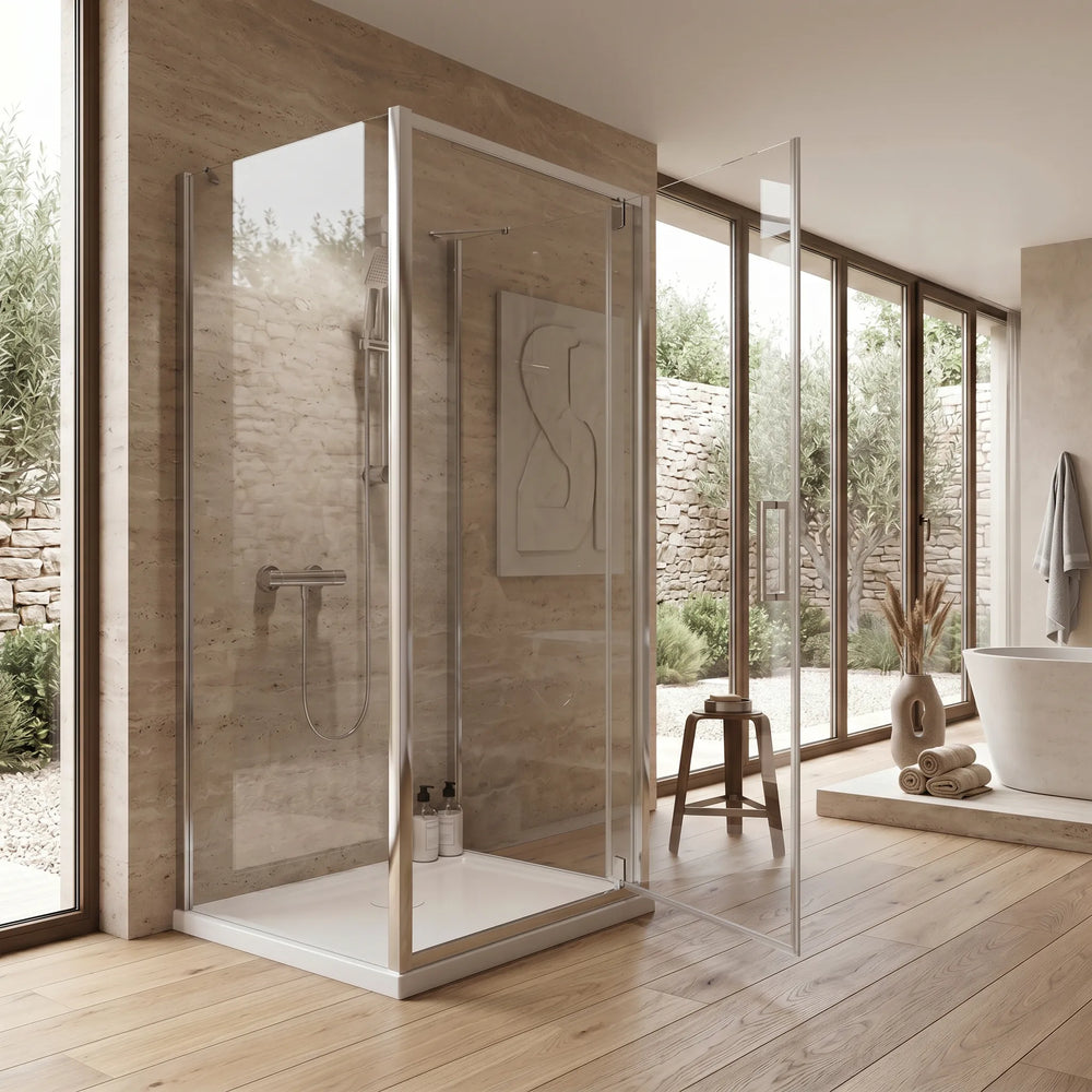 900mm x 800mm 3 Sided Pivot Rectangle Shower Enclosure Radiant