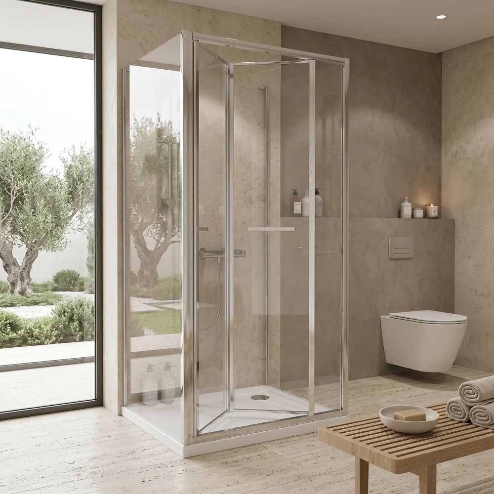 900mm x 700mm 3 Sided Bifold Rectangle Shower Enclosure Radiant