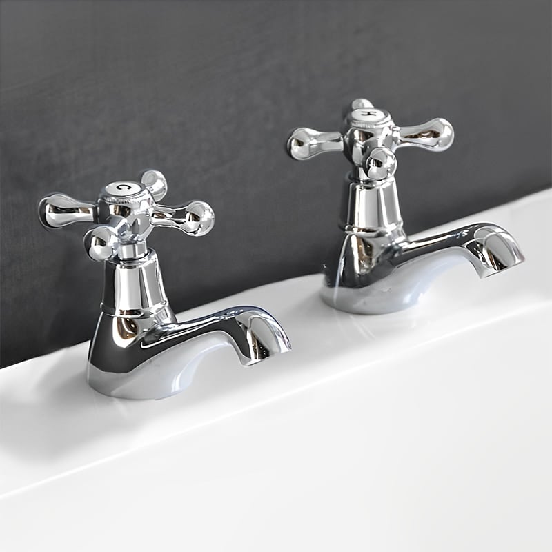 Duchess basin taps pair in chrome, heritage twin-tap design with traditional character and classic styling