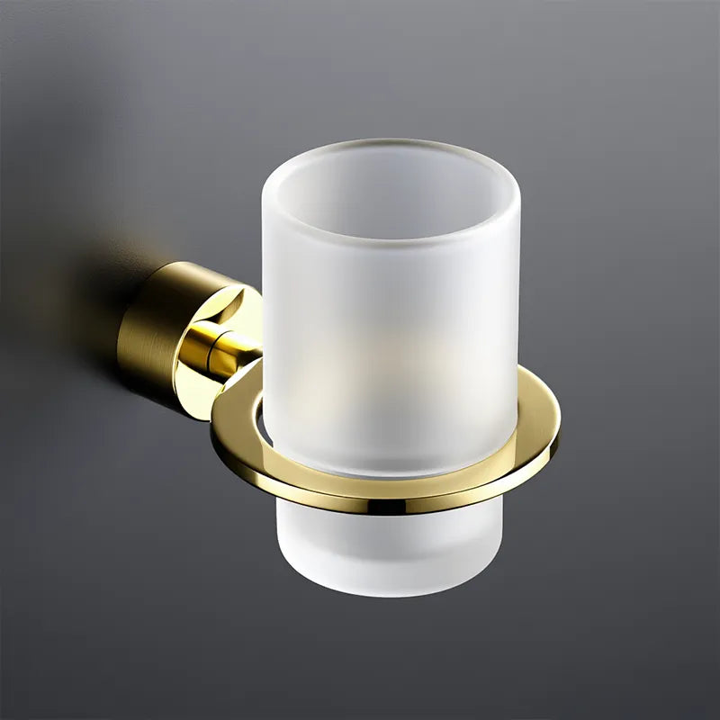 Tumbler and Holder Round Brushed Brass Arrow