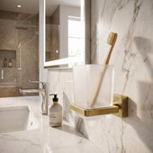 Tumbler and Holder Square Brushed Brass Lima