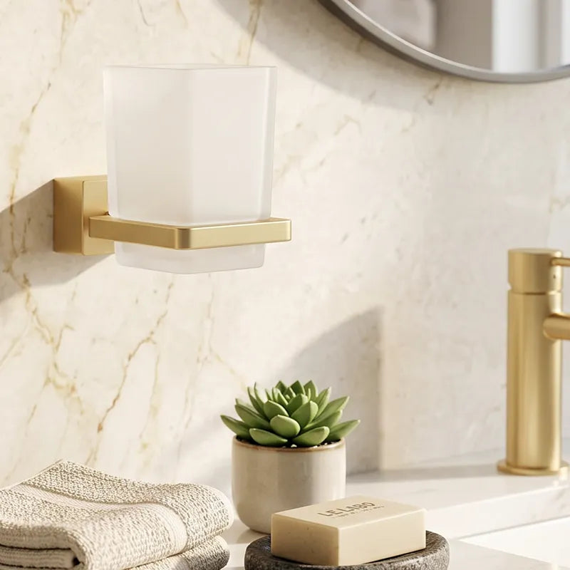 Tumbler and Holder Square Brushed Brass Lima