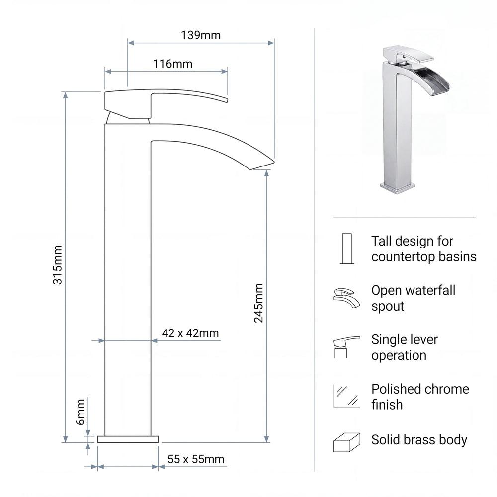 Tall Basin Mixer Tap No Waste Chrome Sidaw