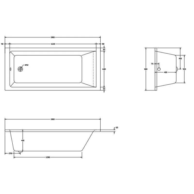 1800 x 800mm 16 Jets Single Ended Whirlpool Bath Galaxy