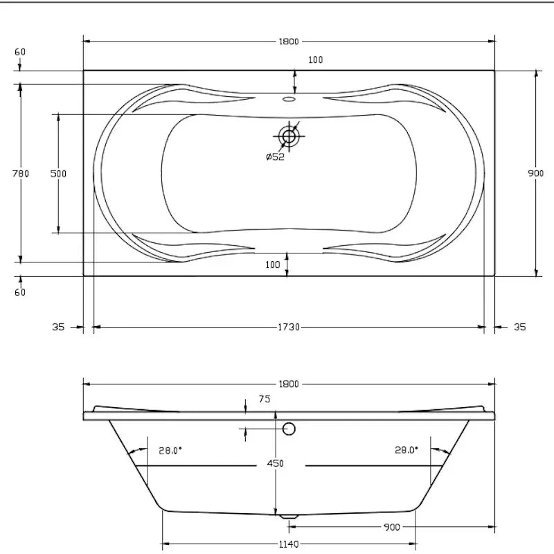 1900 x 900mm Large Double Ended 16 Jets Whirlpool Bath Stratos Duo