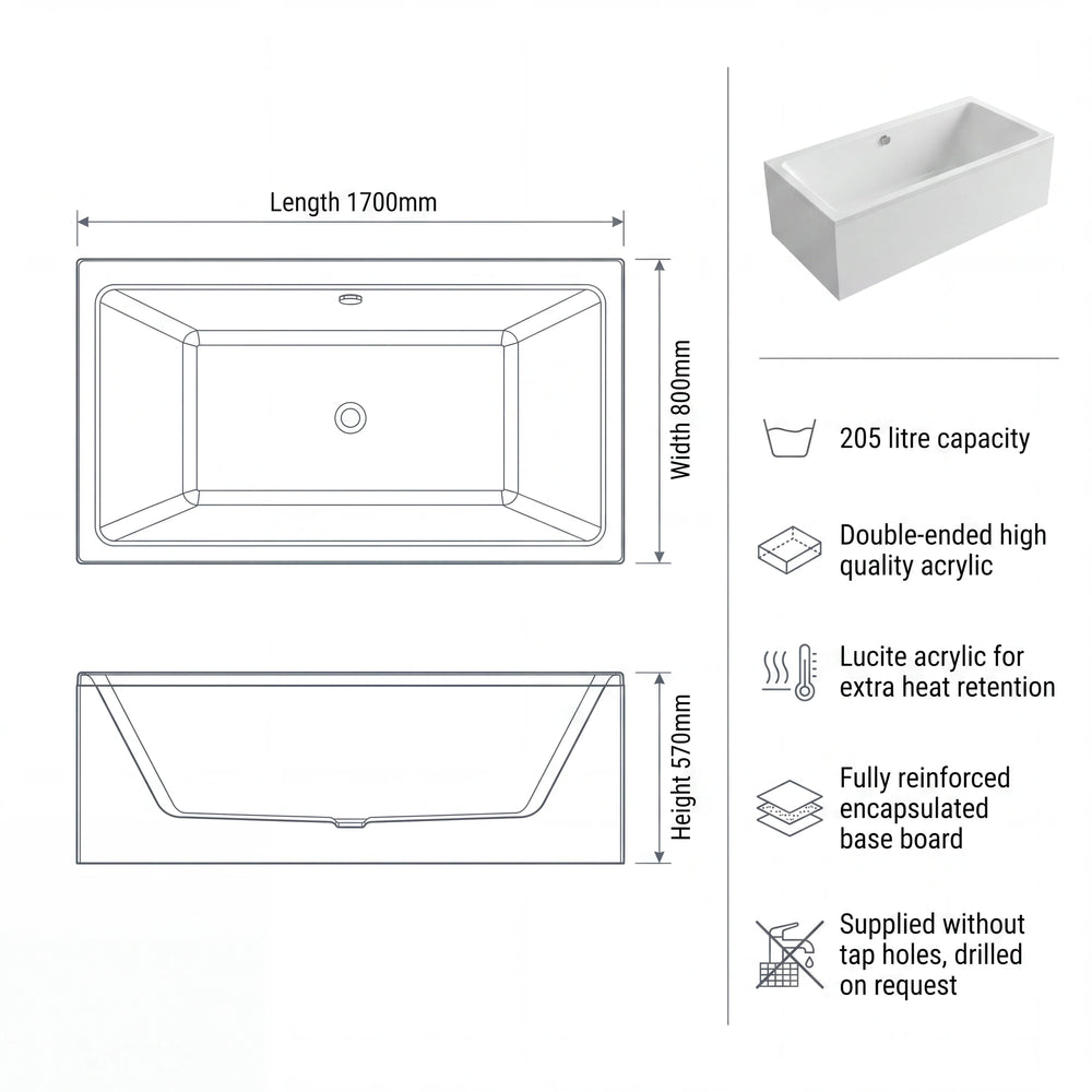 1700mm x 800mm 14 Jets Double Ended Whirlpool Bath Vernwy