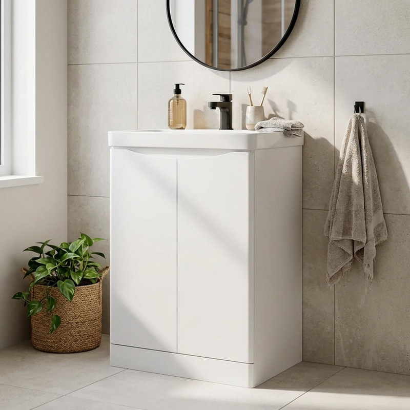 Zentro 600mm Floorstanding White Vanity Unit