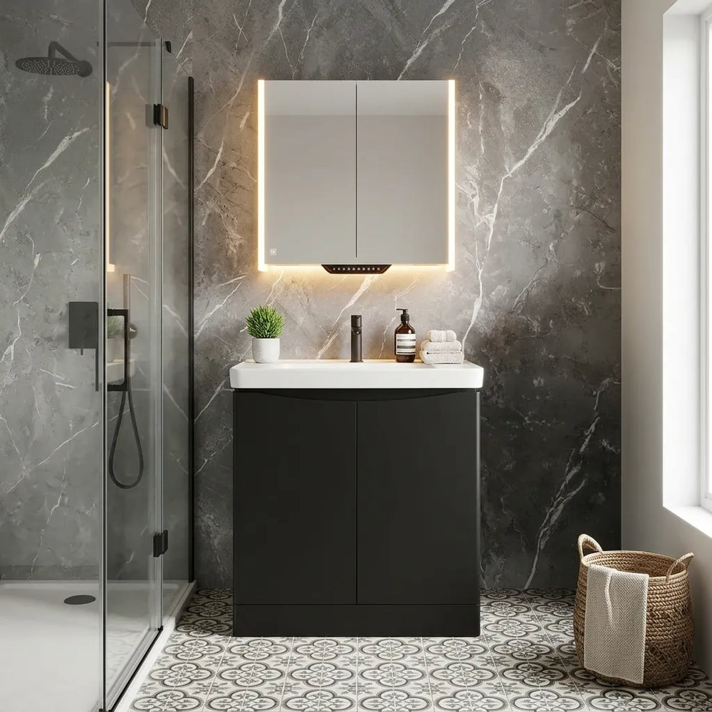 Zentro 800mm Floorstanding Black Vanity Unit