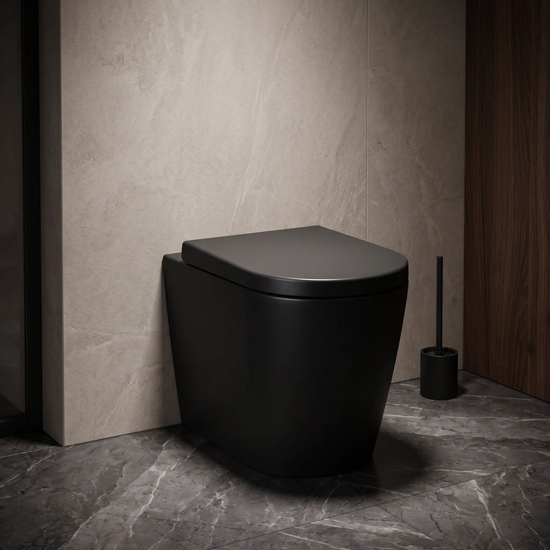 Alessio Matt Black Back to Wall Toilet Pan with Seat