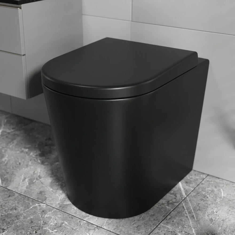 Alessio Matt Black Back to Wall Toilet Pan with Seat