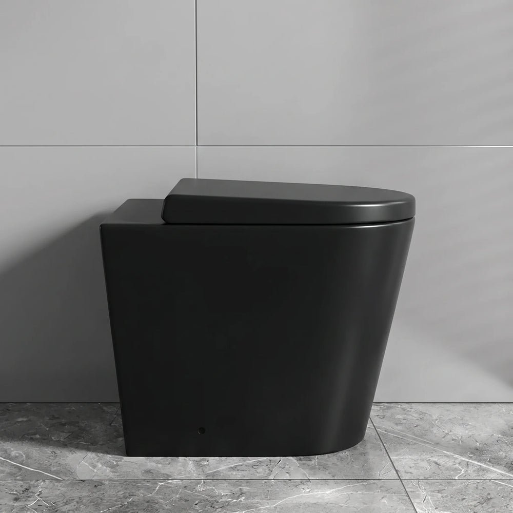 Alessio Matt Black Back to Wall Toilet Pan with Seat