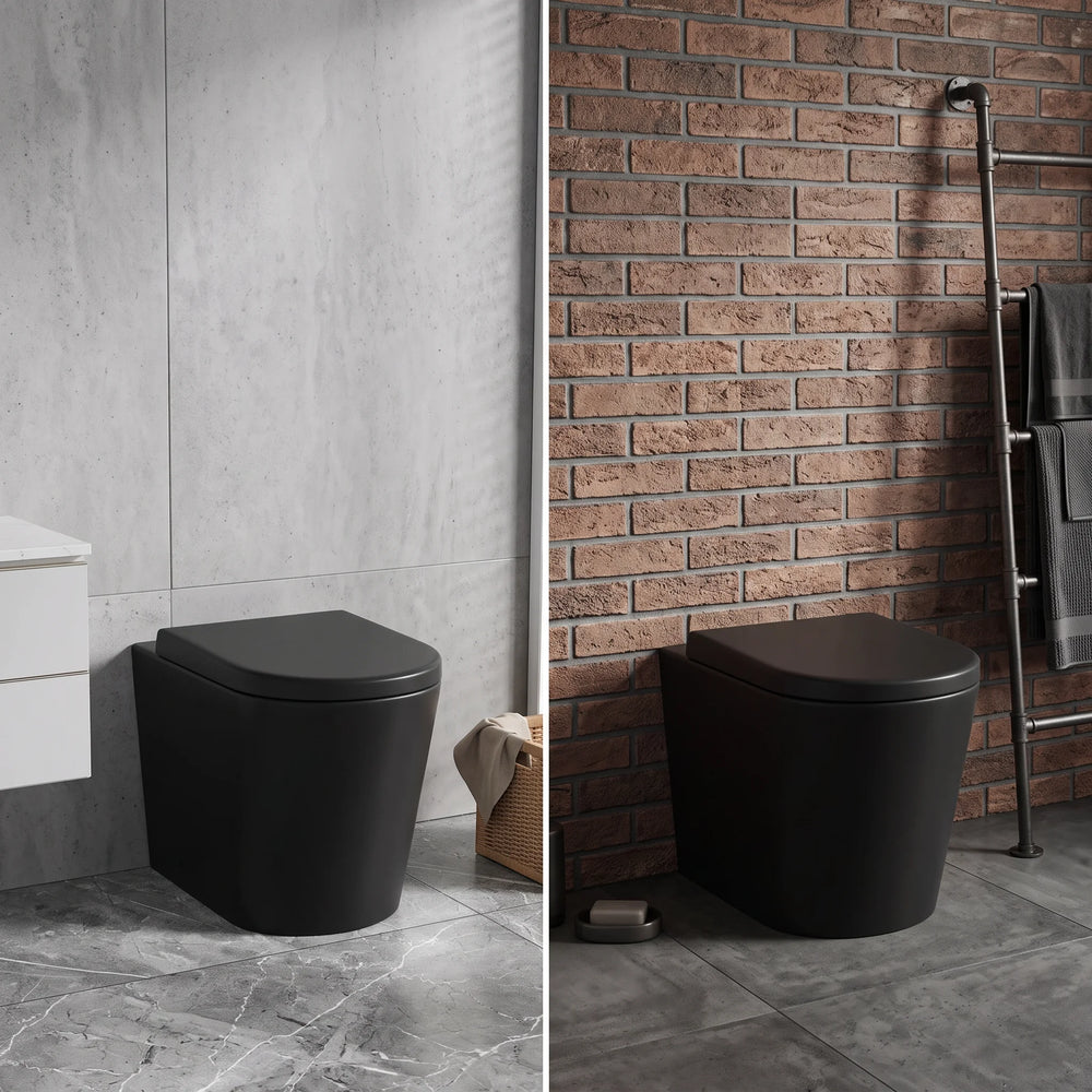 Alessio Matt Black Back to Wall Toilet Pan with Seat