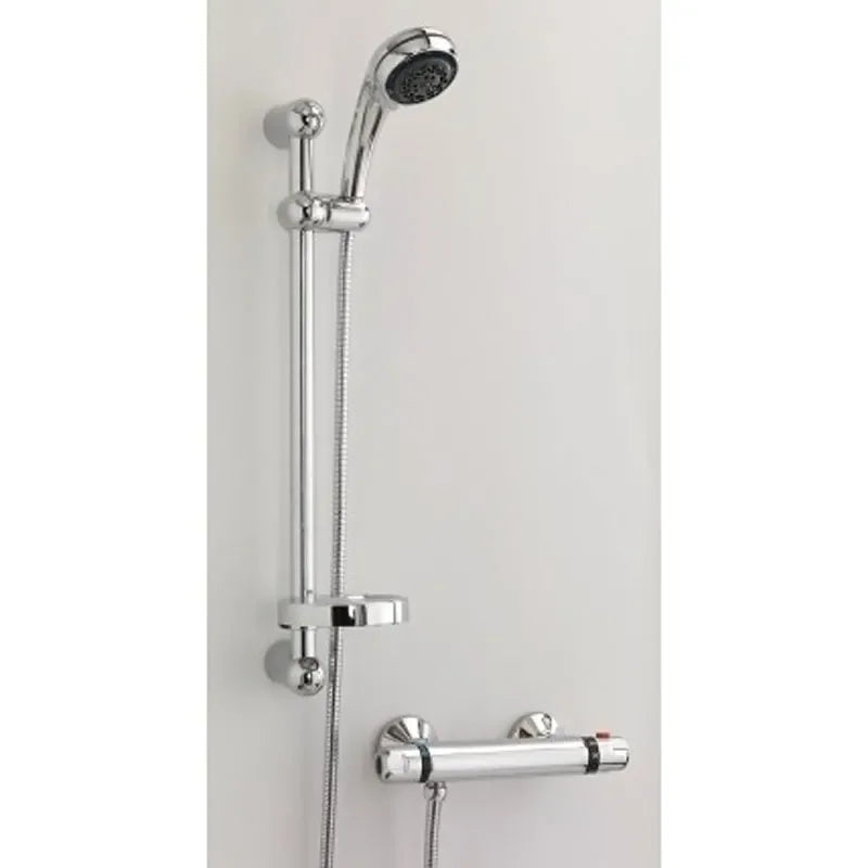 Thermostatic bar valve with handset and slide rail in chrome, temperature-controlled exposed shower kit