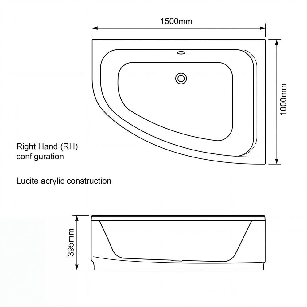 1500 x 1000mm Corner Bath Cleo