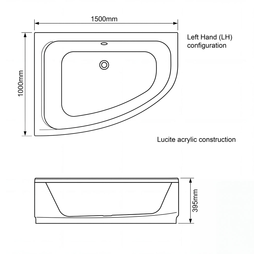 1500 x 1000mm Corner Bath Cleo