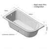 1700 x 750mm J Shaped Curved Rectangular Bath