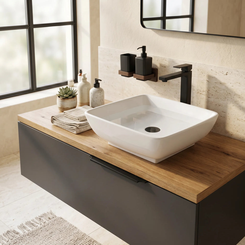 Square Countertop White Basin