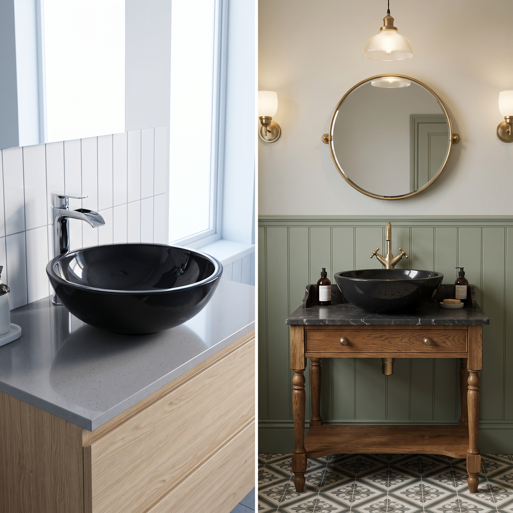 Monaco 400mm Round Countertop Black Basin