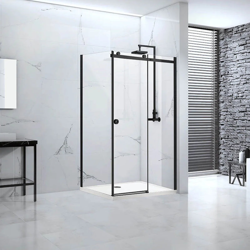Aquaglass Sphere 1200 Slider Matt Black & Clear Glass