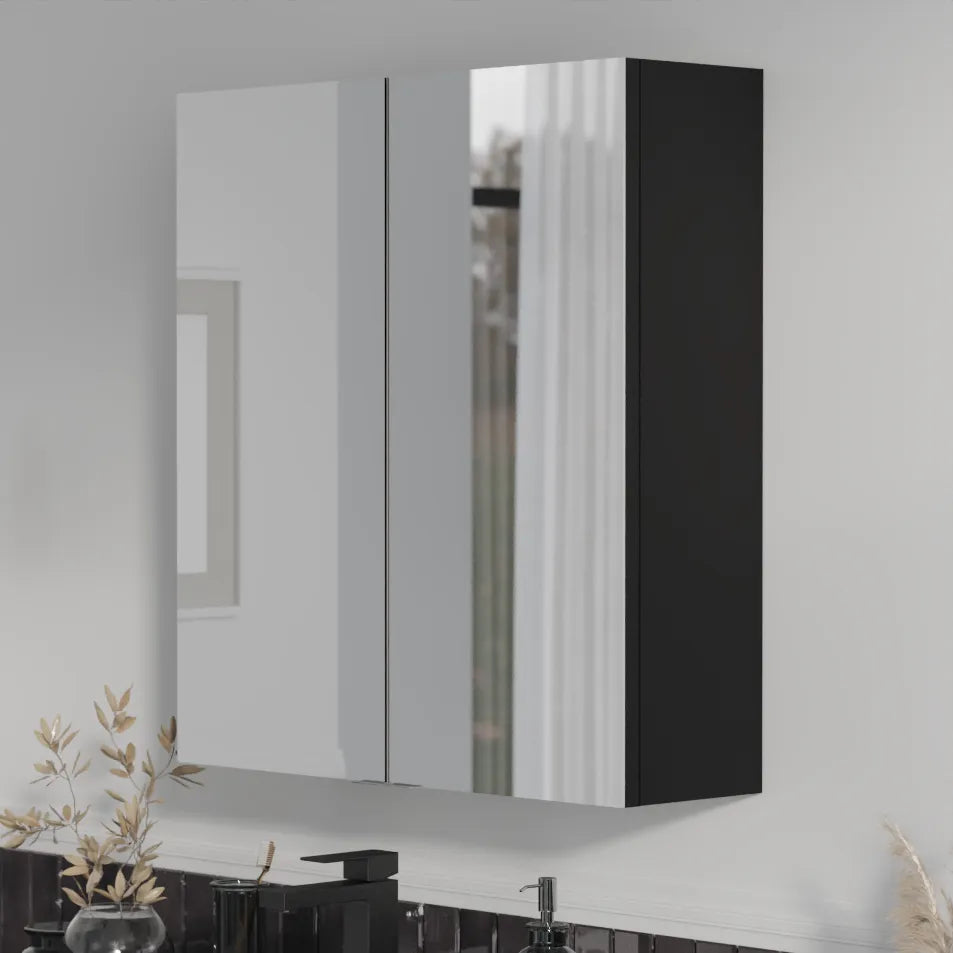 Oliver Mirror Cabinet 2-Door 600mm Matt Black