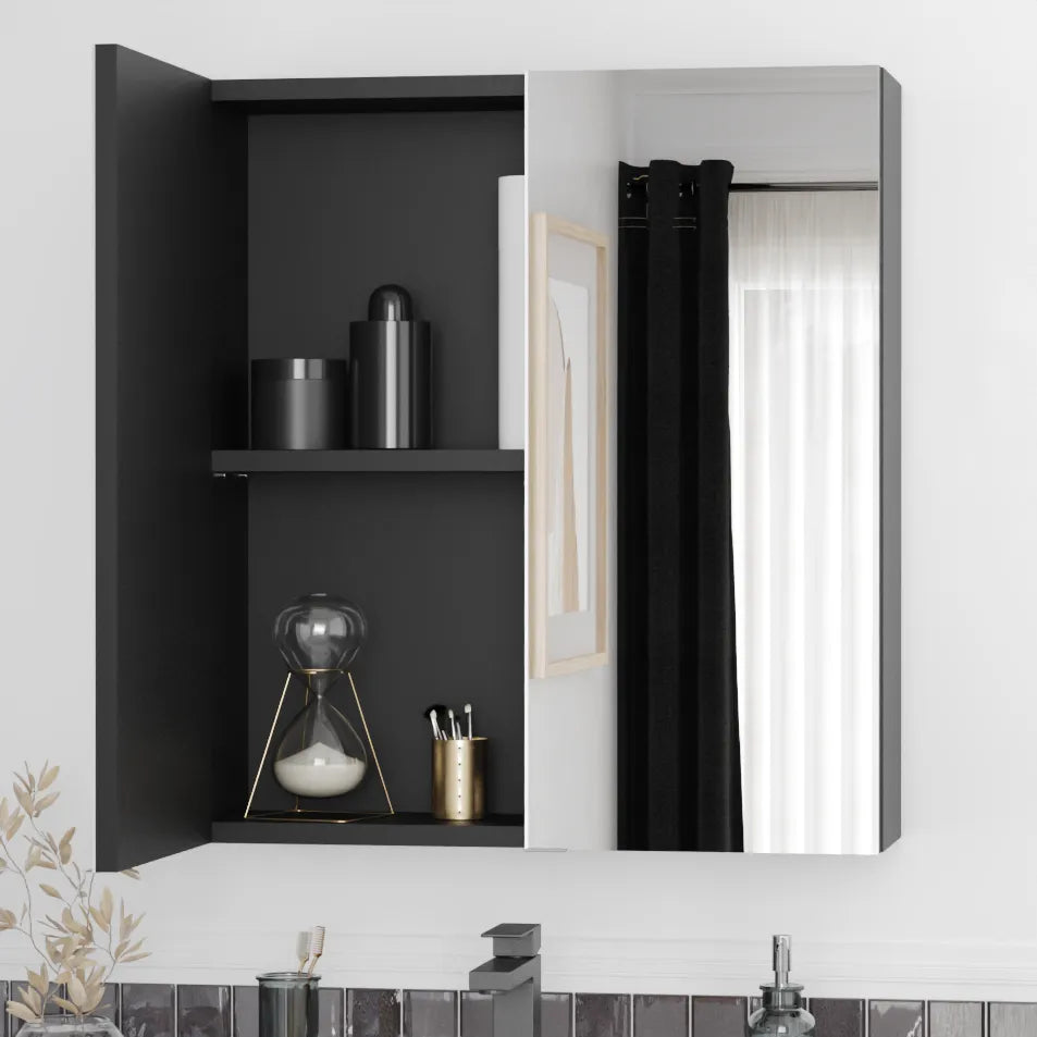 Oliver Mirror Cabinet 2-Door 600mm Matt Black