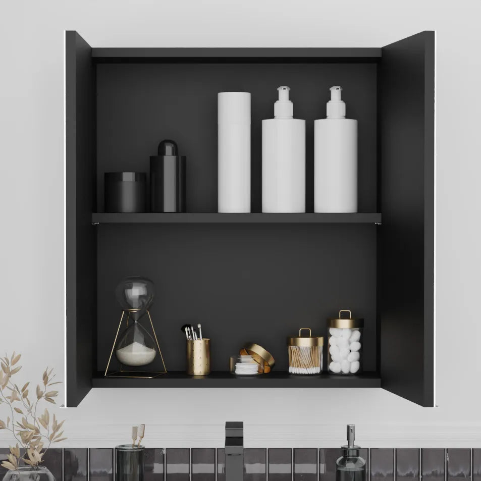 Oliver Mirror Cabinet 2-Door 600mm Matt Black