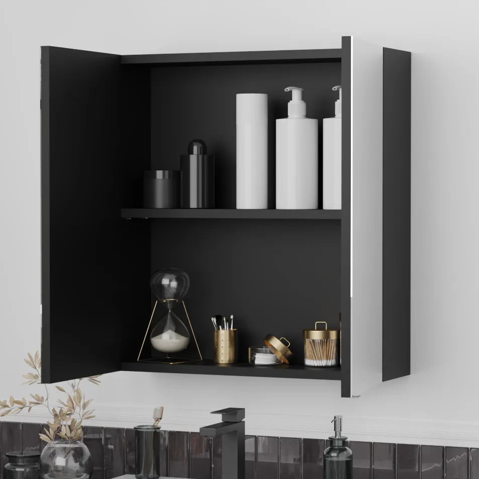 Oliver Mirror Cabinet 2-Door 600mm Matt Black