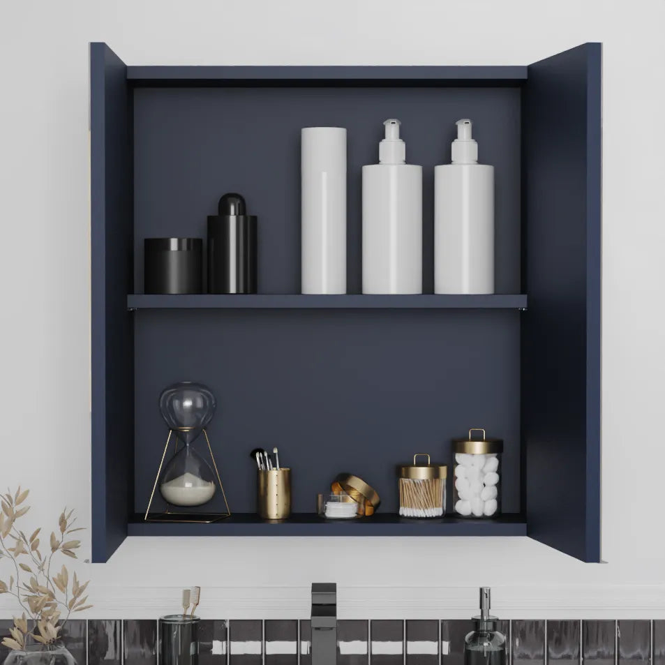 Oliver Mirror Cabinet 2-Door 600mm Navy Blue