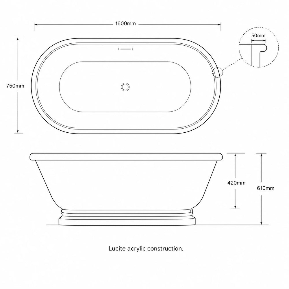Chester 1600mm freestanding boat bath with plinth – view 4