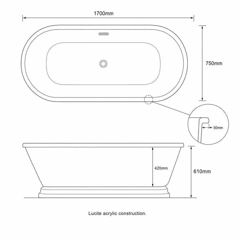 1700mm Freestanding Boat Bath with Plinth Chester